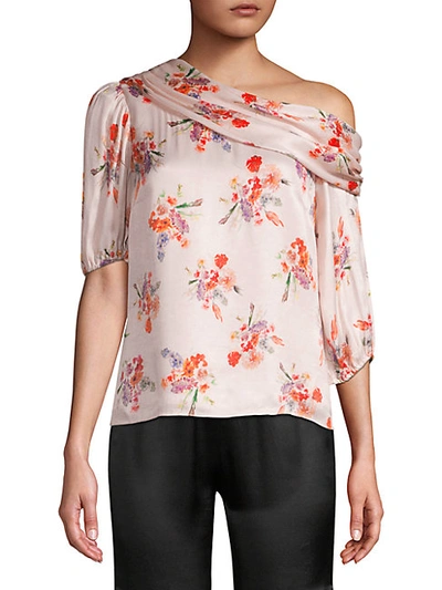 Amur Betty Asymmetric Floral Blouse In Soft Pink