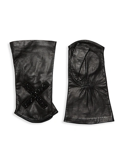 Carolyn Rowan Sequined Leather Fingerless Gloves In Black