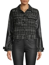 LAUNDRY BY SHELLI SEGAL FAUX LEATHER-SLEEVE TWEED JACKET,0400011104444