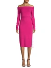 SAKS FIFTH AVENUE OFF-THE-SHOULDER KNIT MIDI DRESS,0400011190970