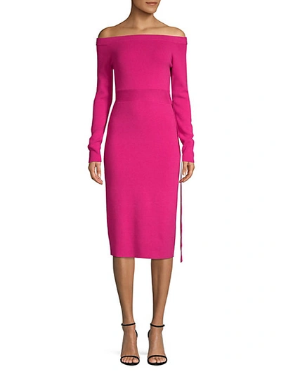 Saks Fifth Avenue Off-the-shoulder Knit Midi Dress In Fuchsia