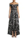 RENE RUIZ COLLECTION OFF-THE-SHOULDER PRINT FLARE GOWN,0400012356386