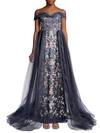 MARCHESA FLORAL EMBROIDERED TULLE GOWN,0400012319150