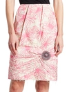 CALVIN KLEIN FLORAL PRINT SILK BROOCH SKIRT,0400011767178