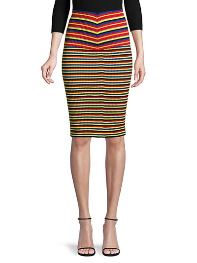 Versace Striped Ribbed Pencil Skirt In Multi