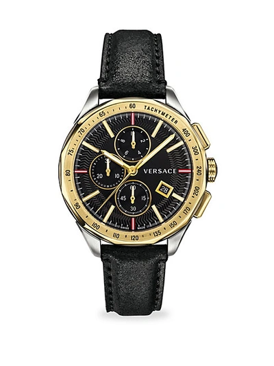 Versace Men's Univers Leather Strap Chronograph Watch In Black