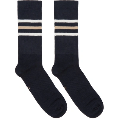 Gucci Navy & Beige Striped Gg Socks In 4179 Navbei