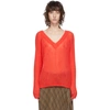 HELMUT LANG RED ALPACA DOUBLE V SWEATER