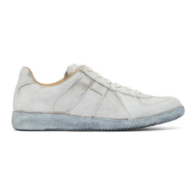 Maison Margiela Replica Distressed Leather Trainers In White