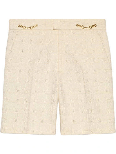 Gucci Horsebit-embellished Cotton-blend Tweed Shorts In Off-white
