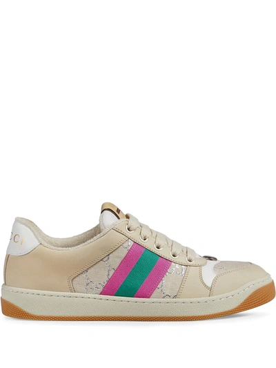 Gucci Screener Suede And Canvas-trimmed Printed Leather Trainers In White