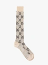 Gucci Off-white & Gold Lamé Gg Socks In Beige