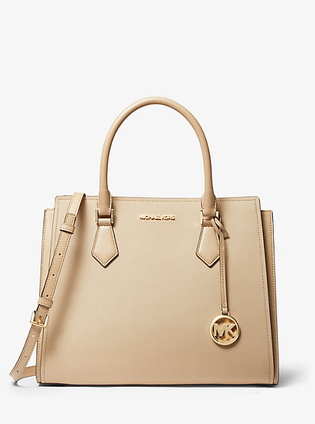 Michael Kors Hope Large Saffiano Leather Satchel In Natural | ModeSens