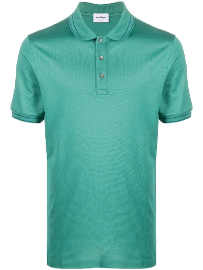 Ferragamo Contrasting Stripe Polo Shirt In Green