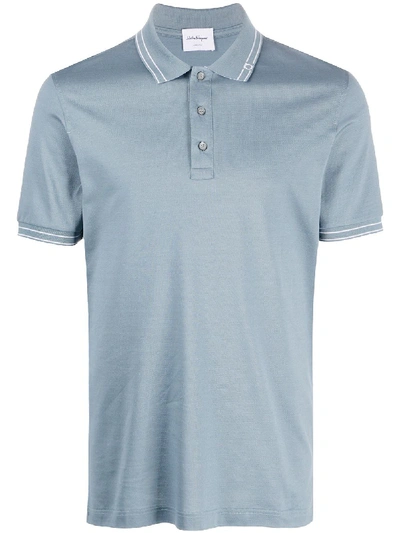 Ferragamo Contrasting Stripe Polo Shirt In Blue