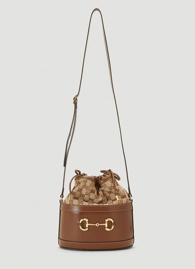 Gucci 1955 Horsebit Monogrammed Bucket Bag In Beige
