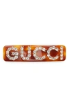 Gucci Crystal Hair Barrette In Crystal/ Brown