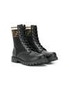 Fendi Ff Motif Lace-up Leather Boots In Black