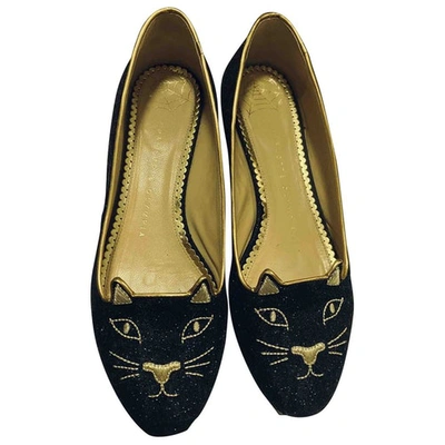 Pre-owned Charlotte Olympia Kitty Blue Suede Ballet Flats