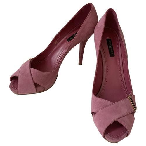Pre-Owned Louis Vuitton Pink Suede Heels | ModeSens