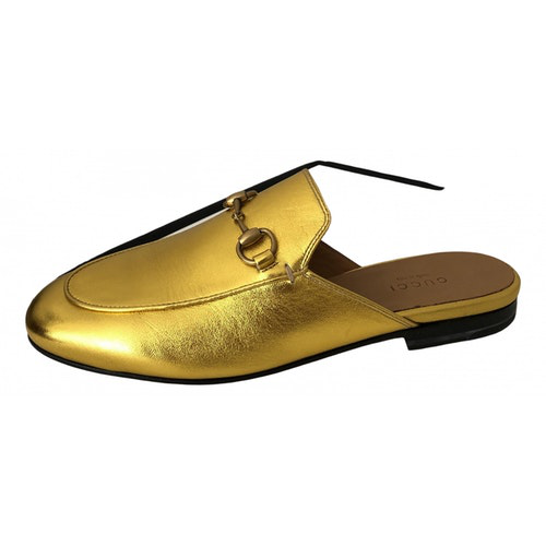 Pre-Owned Gucci Princetown Gold Leather Flats | ModeSens