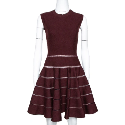 Pre-owned Alaïa Burgundy Wool Blend Knit Sleeveless Fit & Flare Dress M