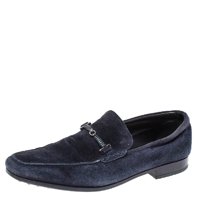 Pre-owned Tod's Blue Suede Braided Bit Loafers Size 42