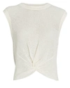 Veronica Beard Kellen Crewneck Cap-sleeve Twist-front Sweater In Ivory