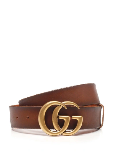 Gucci Leather Belt With Double G Buckle In Beige