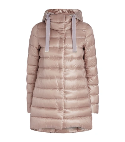 Herno Velvet Hood Puffer Coat In Blush Pink