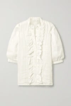 ZIMMERMANN AMELIE PINTUCKED SCALLOPED LINEN BLOUSE