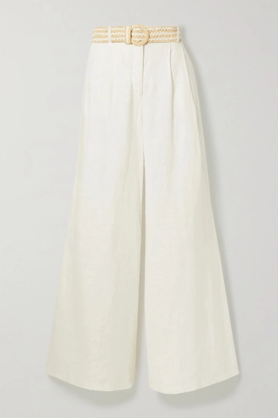 Zimmermann Amelie Belted Linen Wide-leg Trousers In White