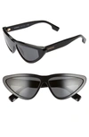 Burberry 65mm Oversize Cat Eye Sunglasses In Black/ Black Solid