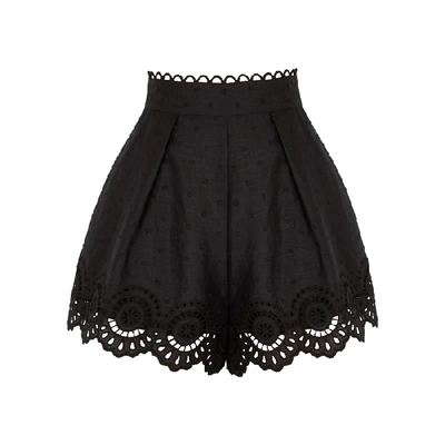 Zimmermann Bellitude Black Embroidered Linen Shorts