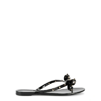 Valentino Garavani Mini Bow Sandals With Platinum-finish Studs In Black