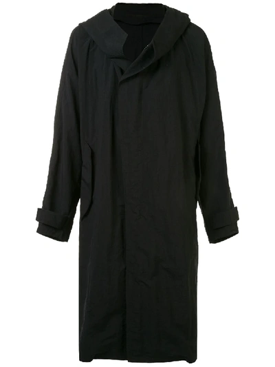 Julius Loose Hooded Coat In Black