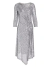 ST. JOHN Starlight Sequin Mesh Side Knot Midi Dress