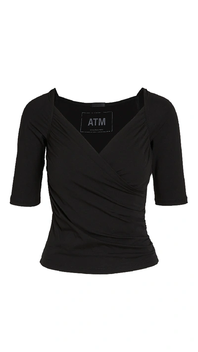 Atm Anthony Thomas Melillo Crossover Elbow Sleeve Cami Top In Black