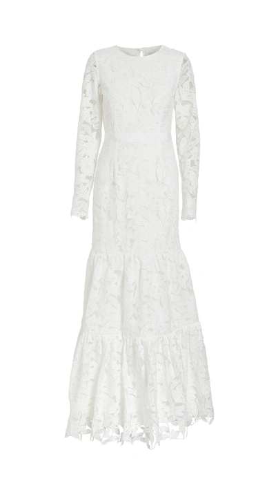 Self-portrait Leaf Guipure Maxi Dress In White