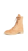 Stuart Weitzman Sondra Faux Pearl-embellished Suede Ankle Boots In Tan