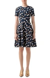 AKRIS PUNTO GOLD LEAF DOT KNIT FIT & FLARE DRESS,903300734028