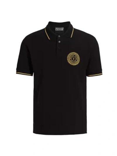 Versace Jeans Couture New Buttons Logo Polo In Black Gold