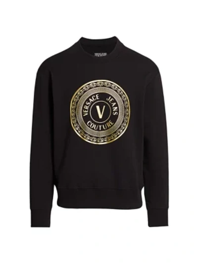 Versace Jeans Couture New Buttons Foil Logo Sweatshirt In Black Gold