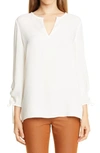 Lafayette 148 Jacoby Ruched Sleeve Silk Blouse In Cloud