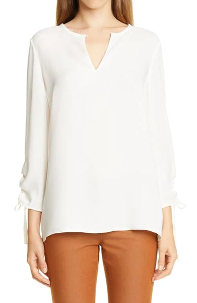 Lafayette 148 Jacoby Ruched Sleeve Silk Blouse In Cloud