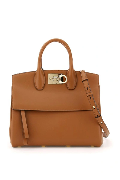 Ferragamo The Studio Leather Handbag In Brown