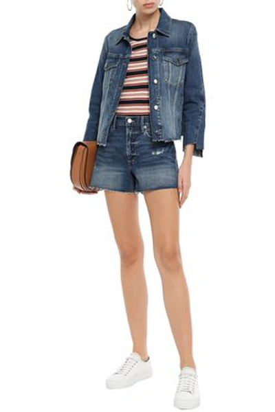 Frame Le Bridgette Distressed Denim Shorts In Blue