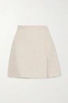Reformation Baker Front Slit Miniskirt In Beige