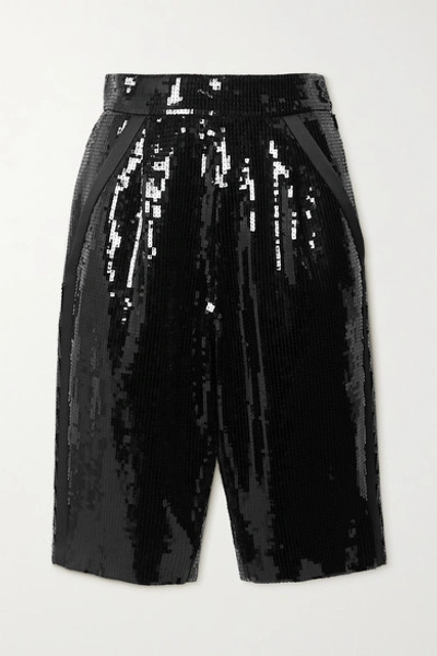 Saint Laurent Satin-trimmed Sequined Crepe Shorts In Black