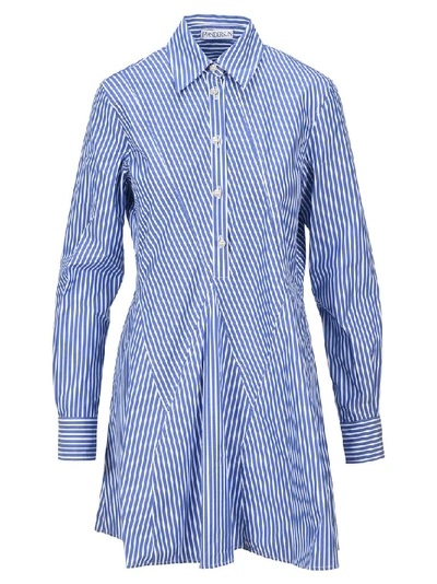 Jw Anderson Godet-hem Striped Shirt-dress In Blue